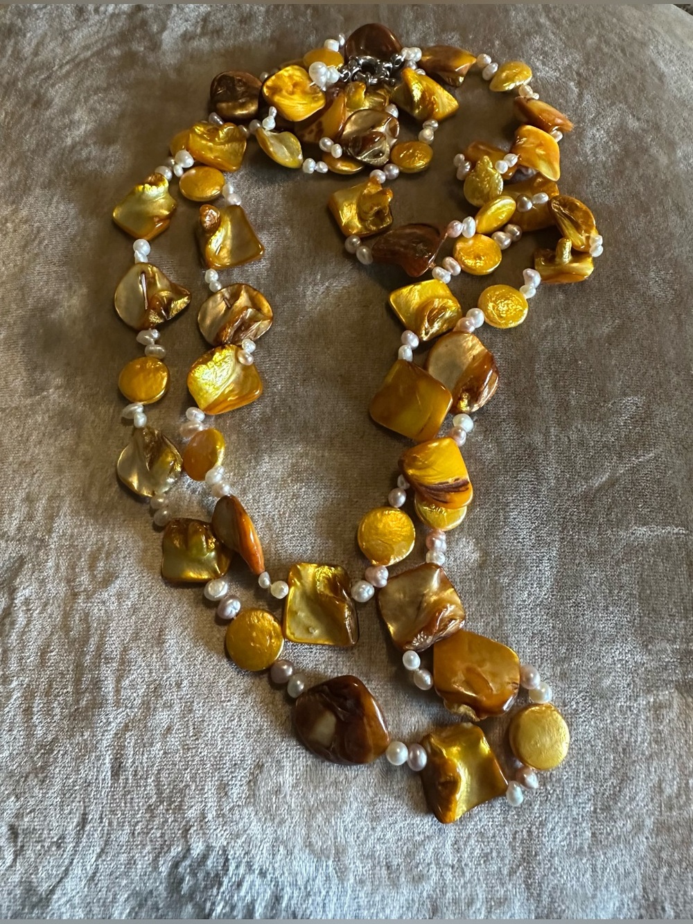 Yellow Mother-of-Pearl and Pearl Strand Necklace